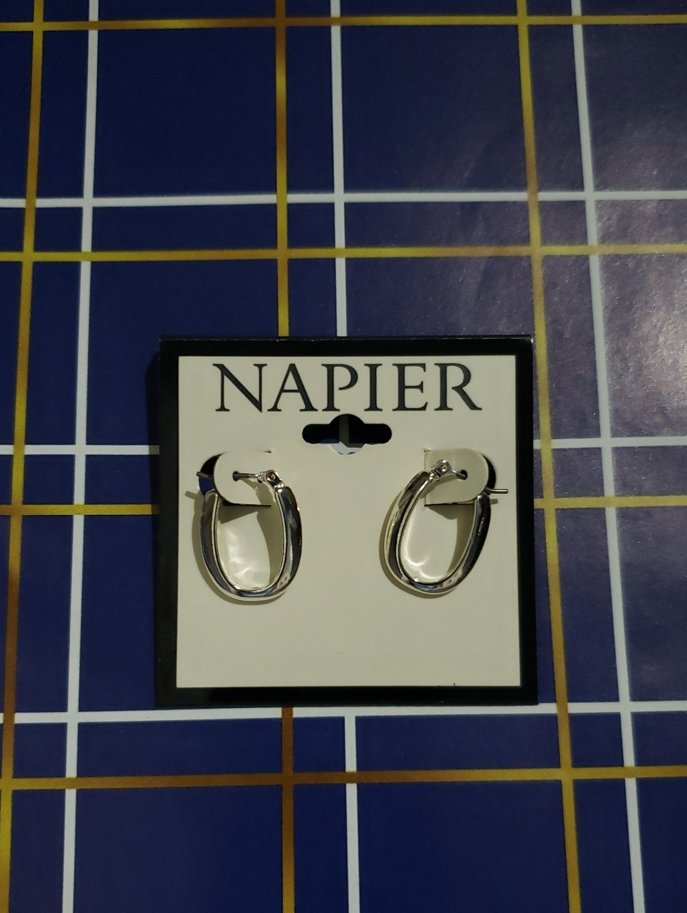 NWT-Napier Shiny Silver Oval Hoop Earrings
